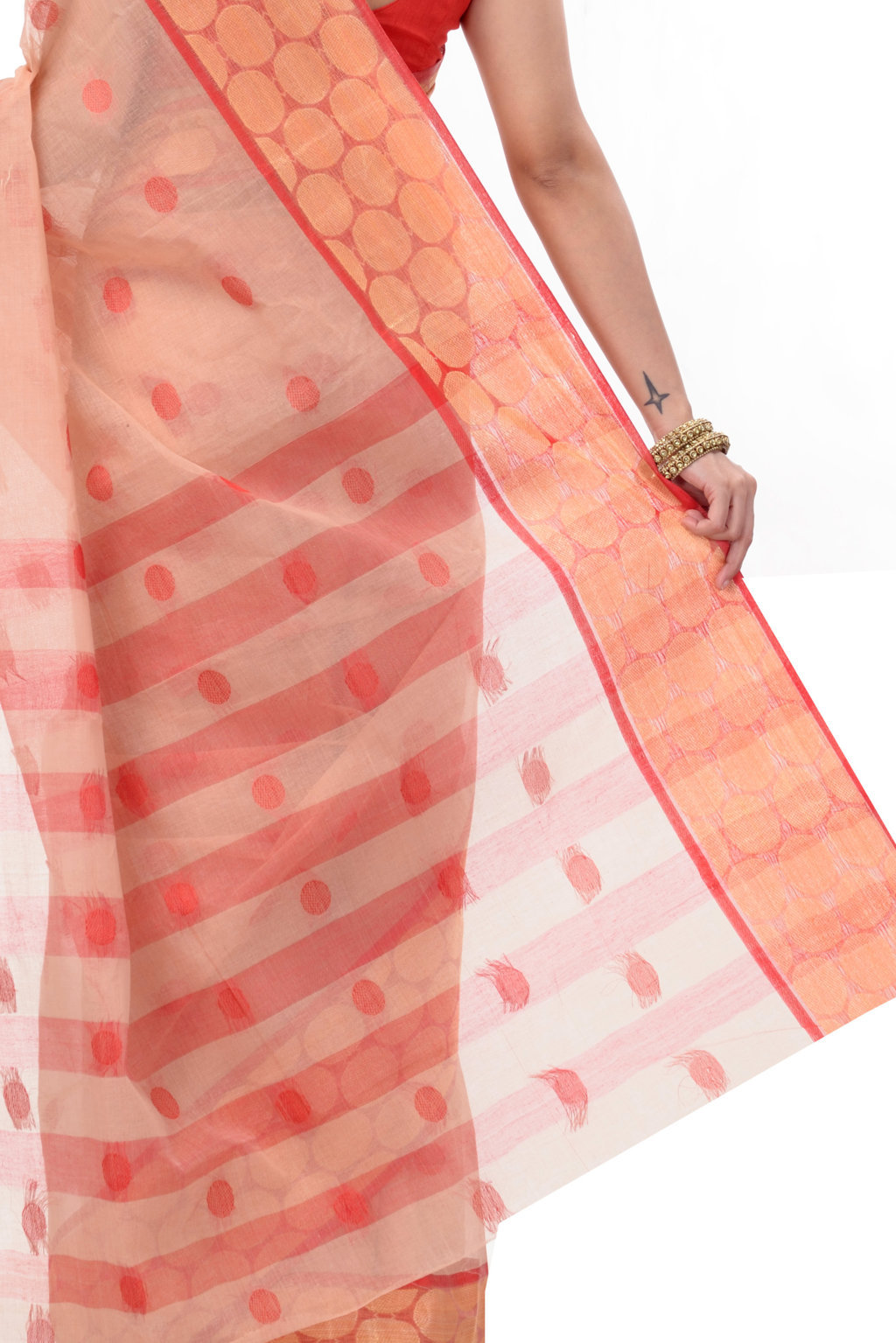Off-White Pure Cotton Ganga Jamuna Tant Saree (373)